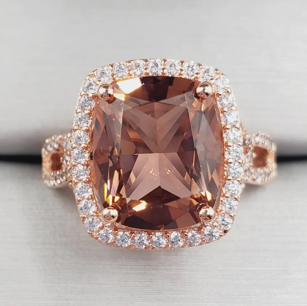 18k Rose Gold - 925 Brown Morganite Halo Ring